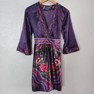 Purple Polka Dot Floral Satin Mini Dress